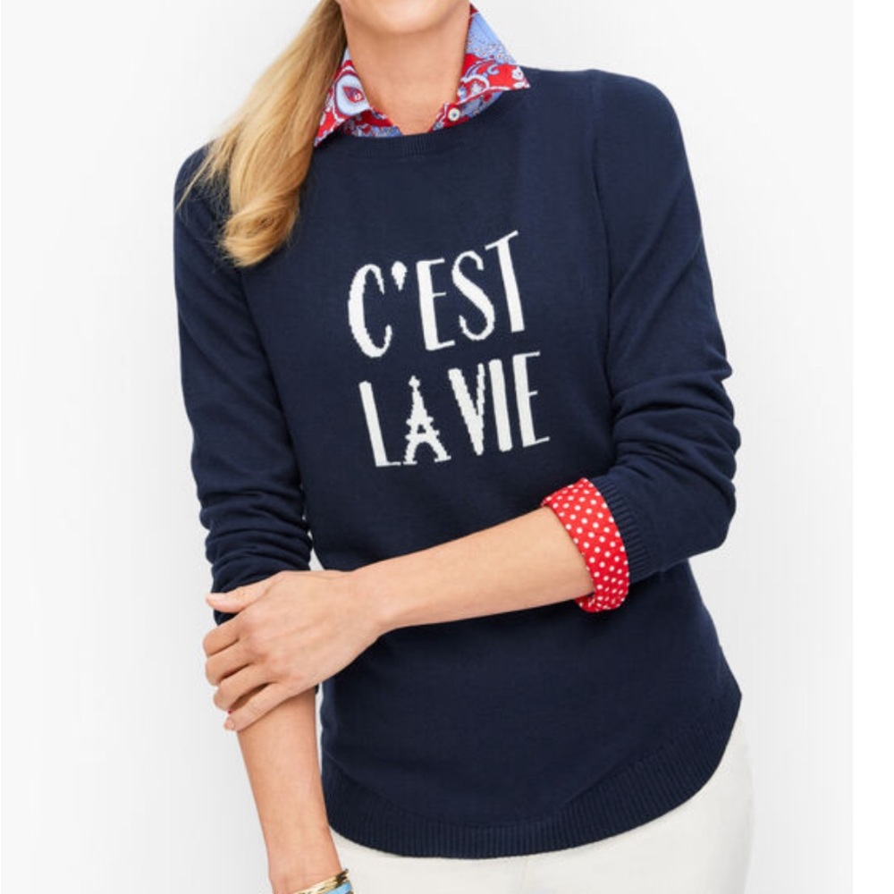 Talbots C’est La Vie navy sweater, size medium